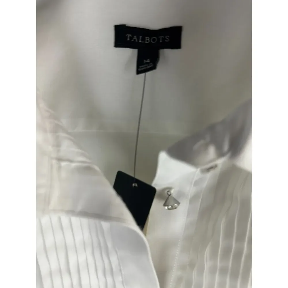NWT Talbots Pleated Diamond Button Up Shirt LS Wrinkle Resistant White Size 14 - Picture 4 of 16